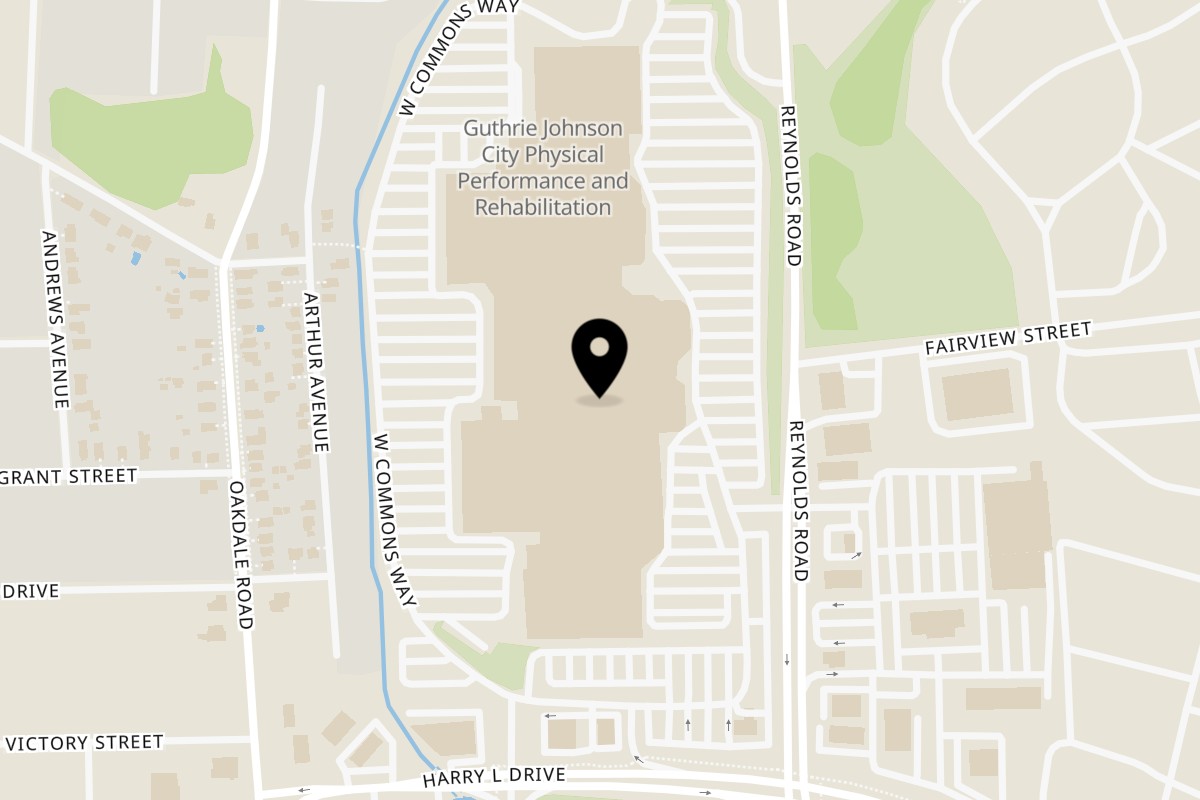 Map showing the location of Oakdale Pizza on 601-635 Harry L Dr in Johnson City
